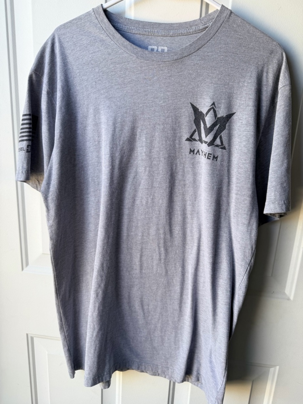 Diesel Power Mayhem Graphic Tee Mens Large Gray Truck Performance USA Flag Shirt
